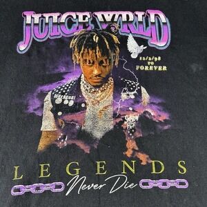 Juice World Legends Never Die Hip Hop Rap Black Graphic T Shirt Mens 2XL Worn In